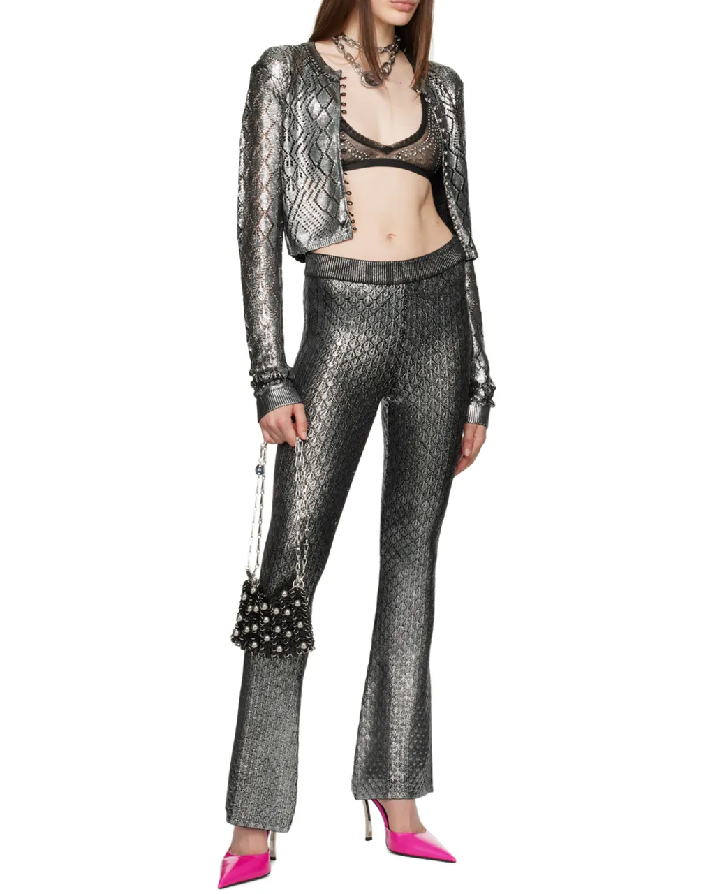 All-Over Patterned Flared Trousers