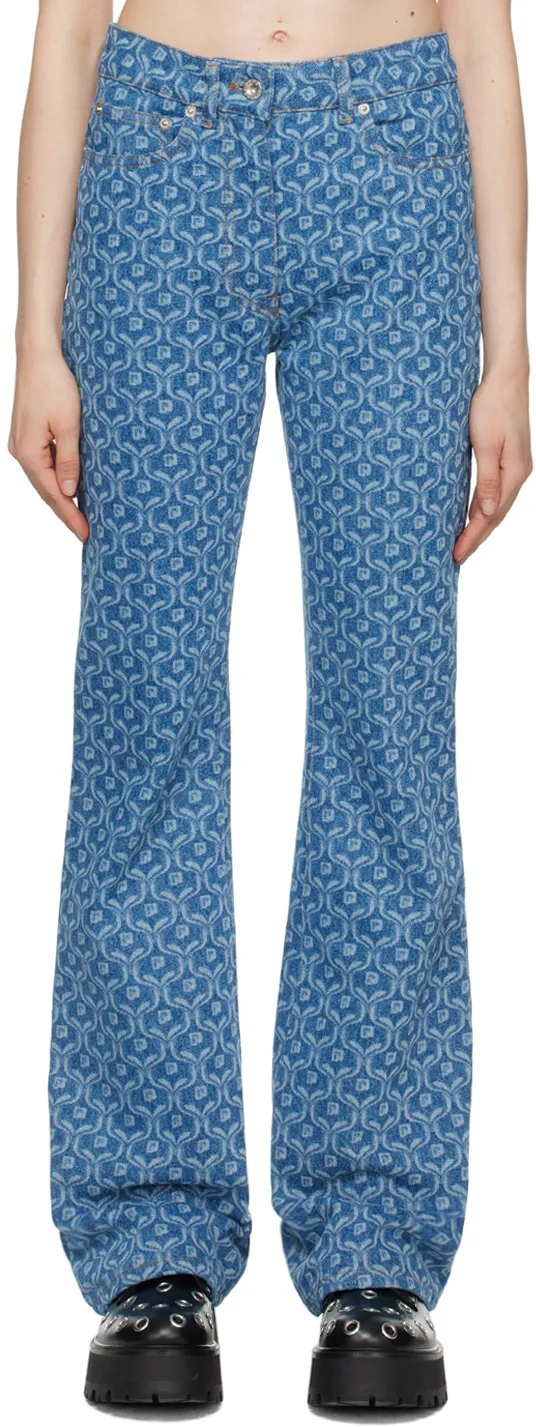 Patterned High-Waist Straight-Leg Jeans