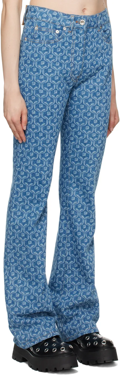 Patterned High-Waist Straight-Leg Jeans