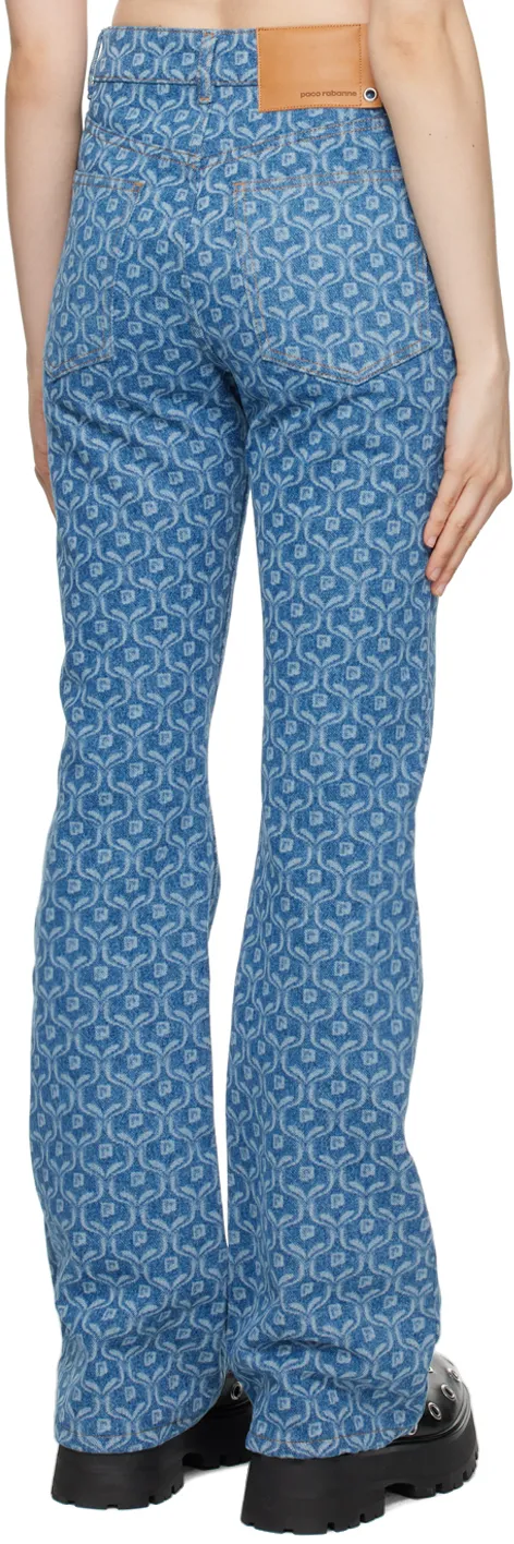 Patterned High-Waist Straight-Leg Jeans