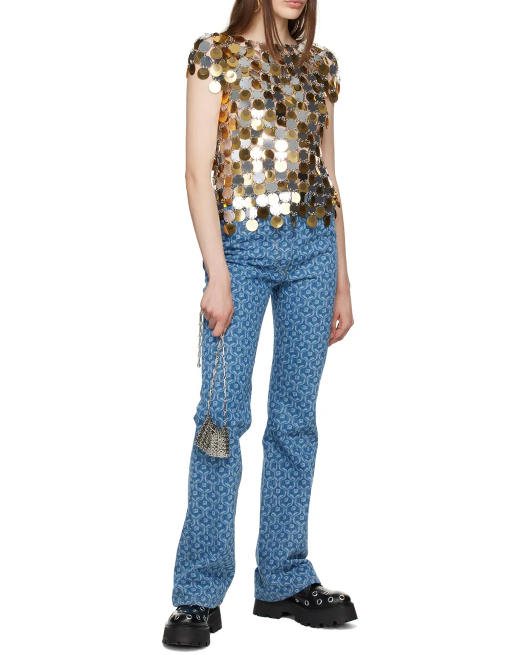 Patterned High-Waist Straight-Leg Jeans