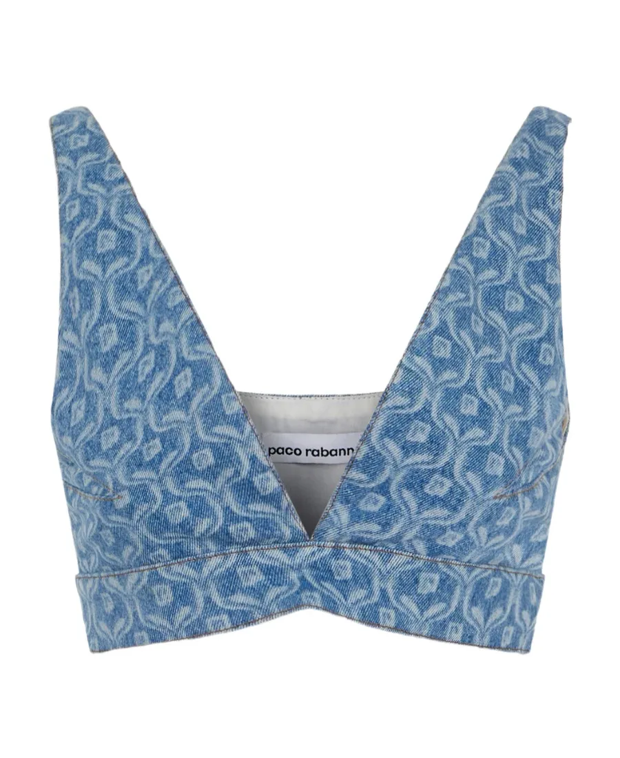 Chain-Print Cropped Denim Top