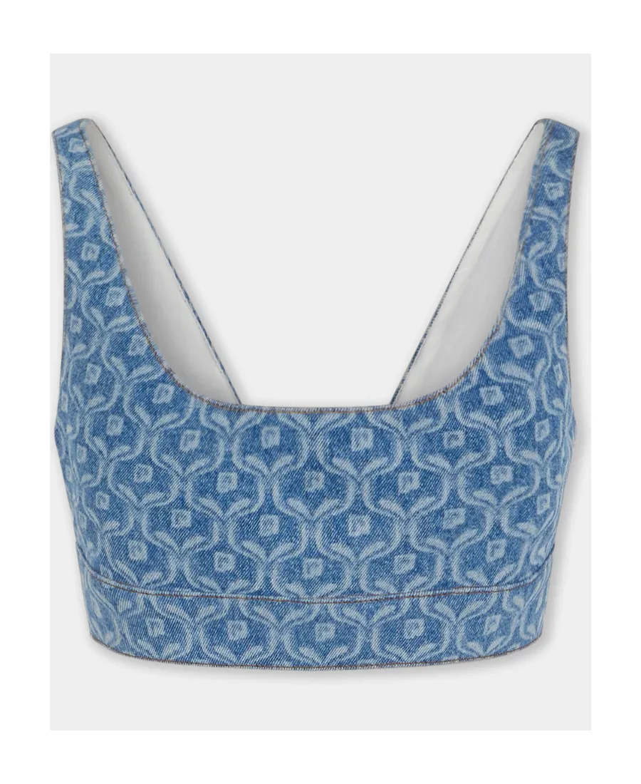 Chain-Print Cropped Denim Top
