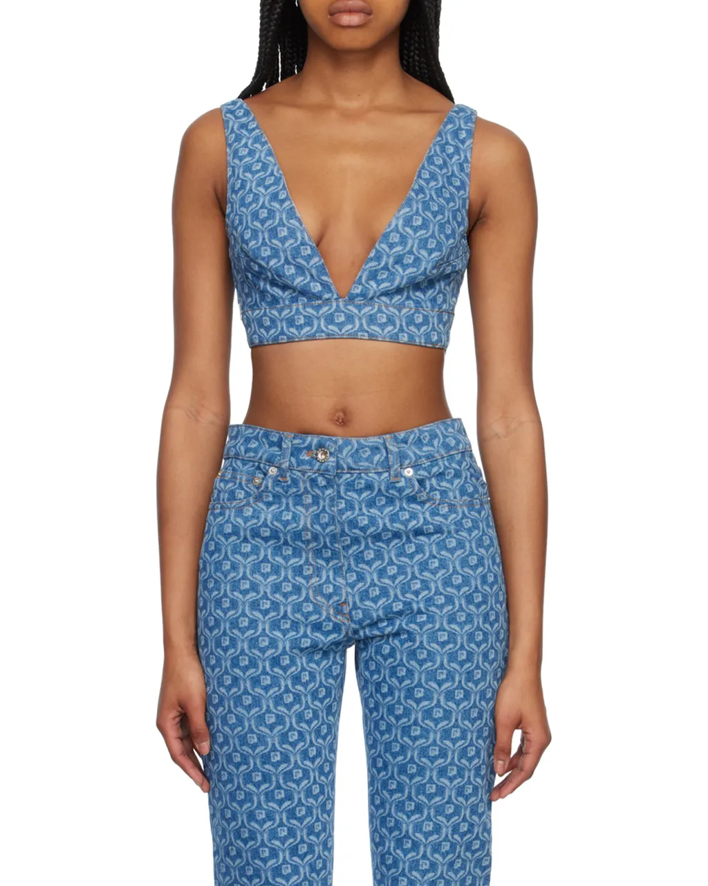Chain-Print Cropped Denim Top