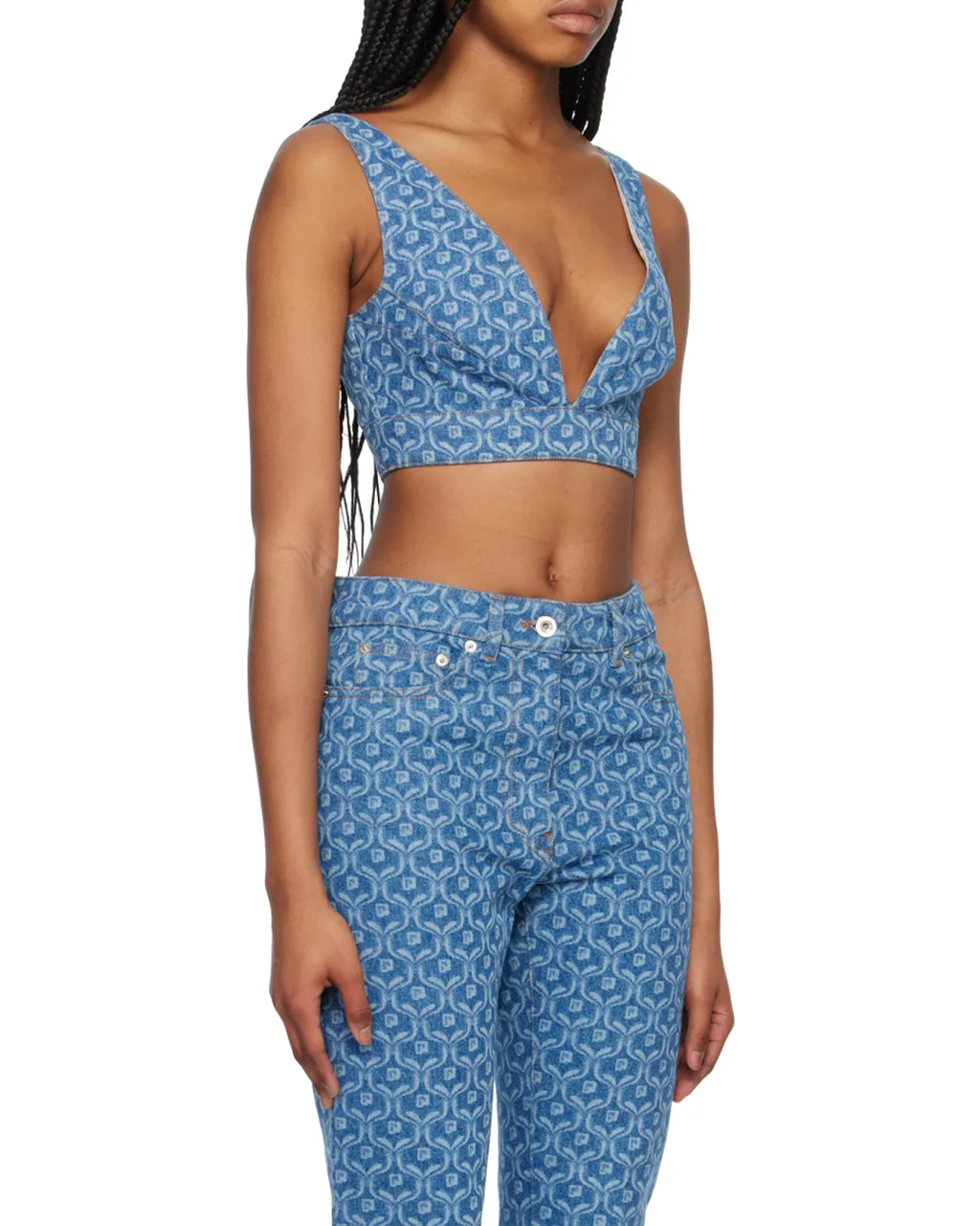 Chain-Print Cropped Denim Top