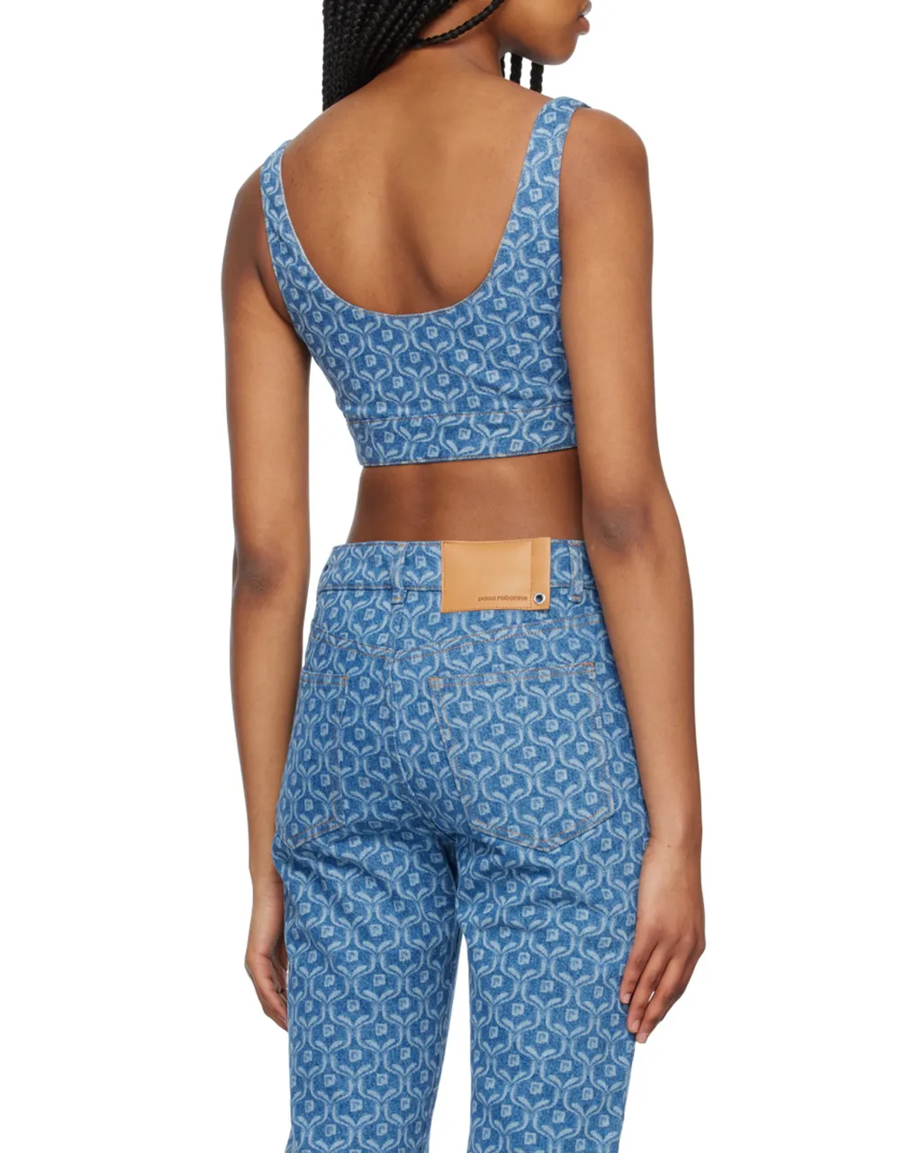 Chain-Print Cropped Denim Top