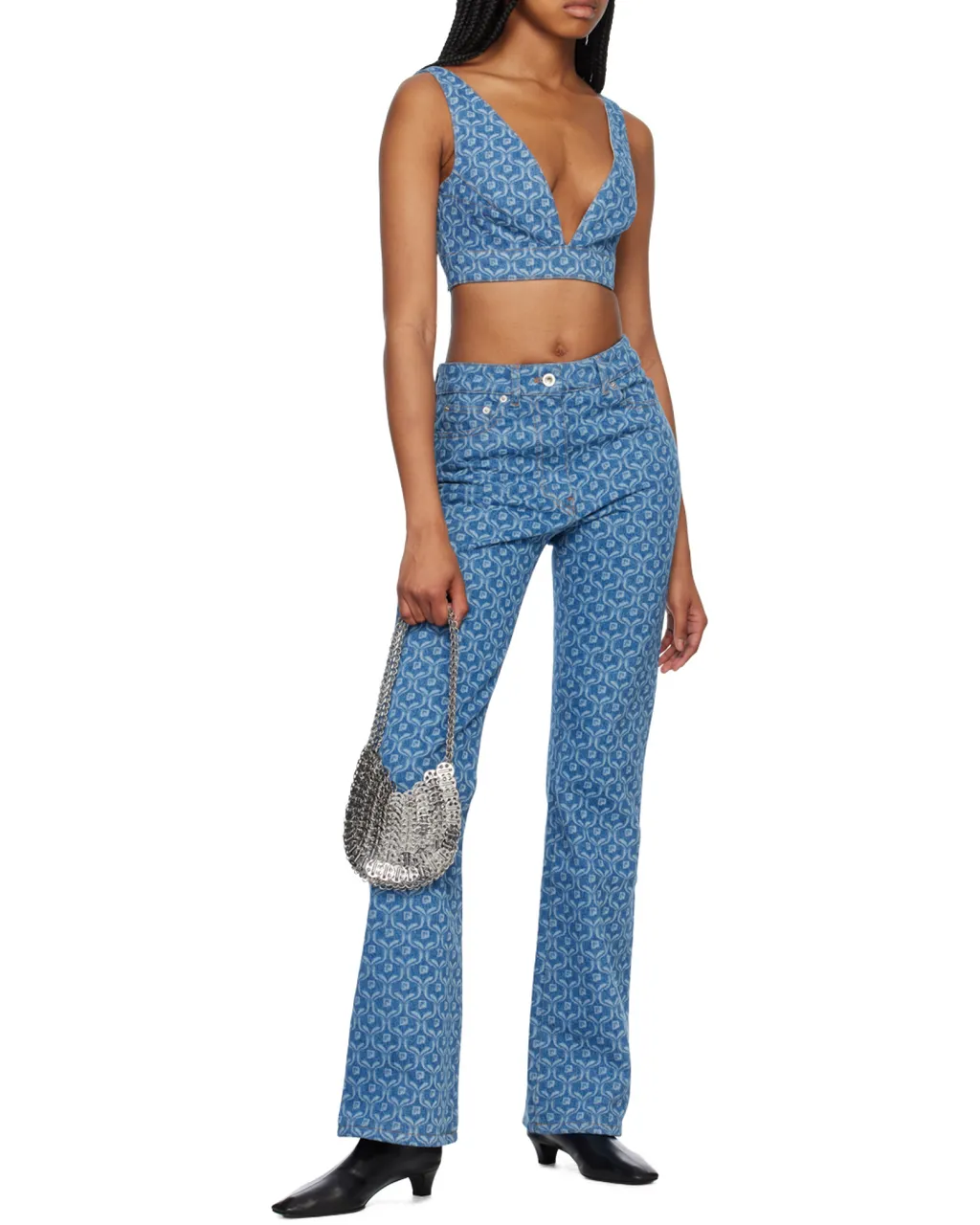 Chain-Print Cropped Denim Top