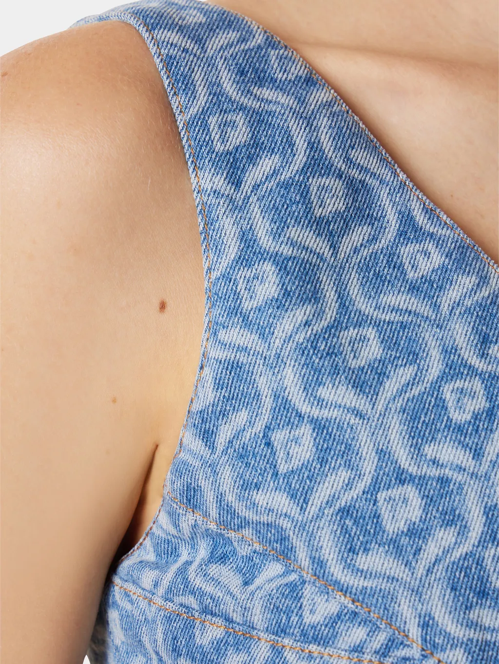 Chain-Print Cropped Denim Top