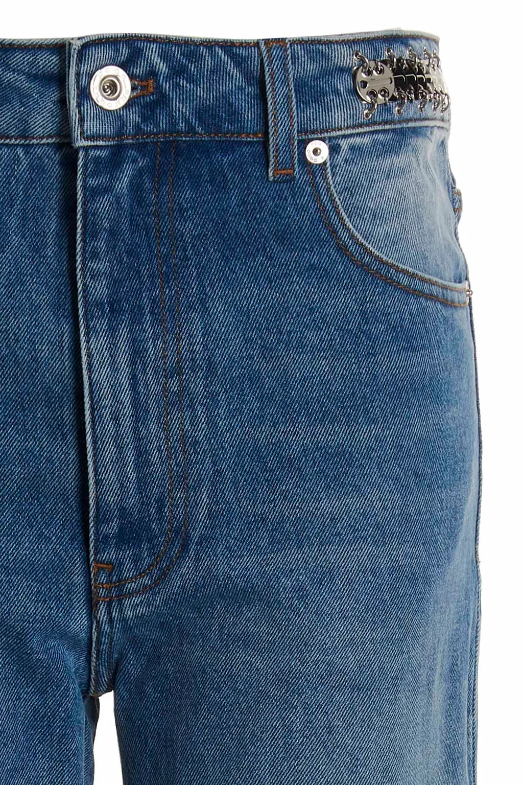 Chain-Embellished Straight-Leg Jeans