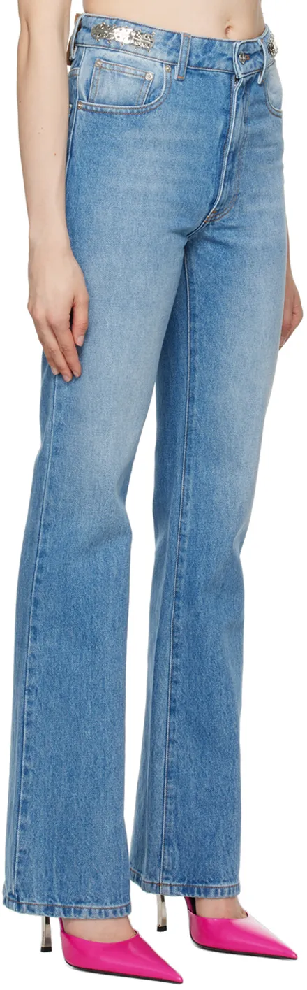 Chain-Embellished Straight-Leg Jeans