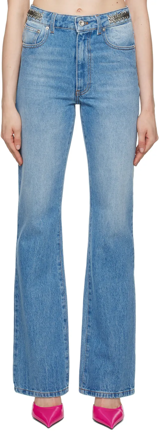 Chain-Embellished Straight-Leg Jeans