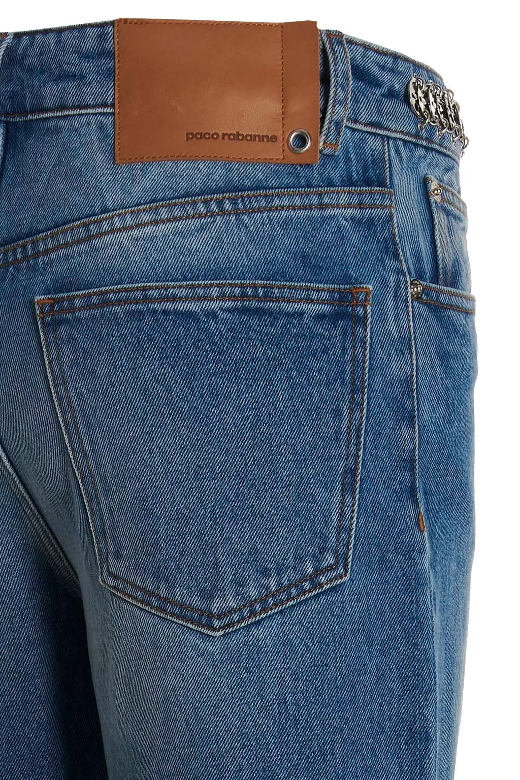 Chain-Embellished Straight-Leg Jeans
