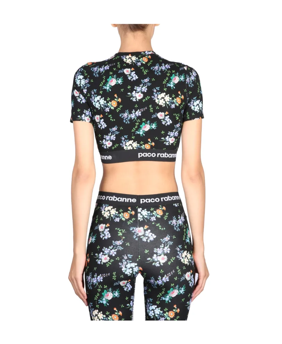 Paint-Splatter Print Logo-Band Crop Top