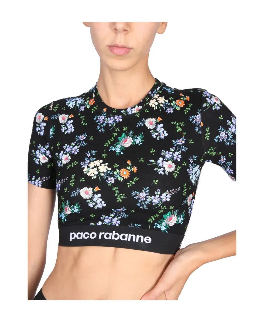 Paint-Splatter Print Logo-Band Crop Top