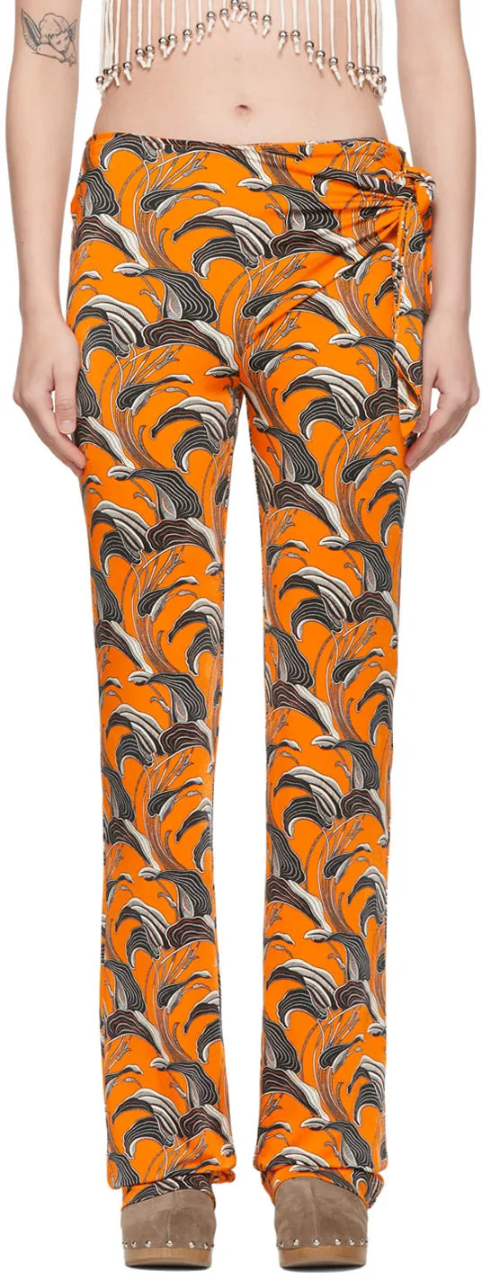 Abstract Printed Tie-Detail Trousers