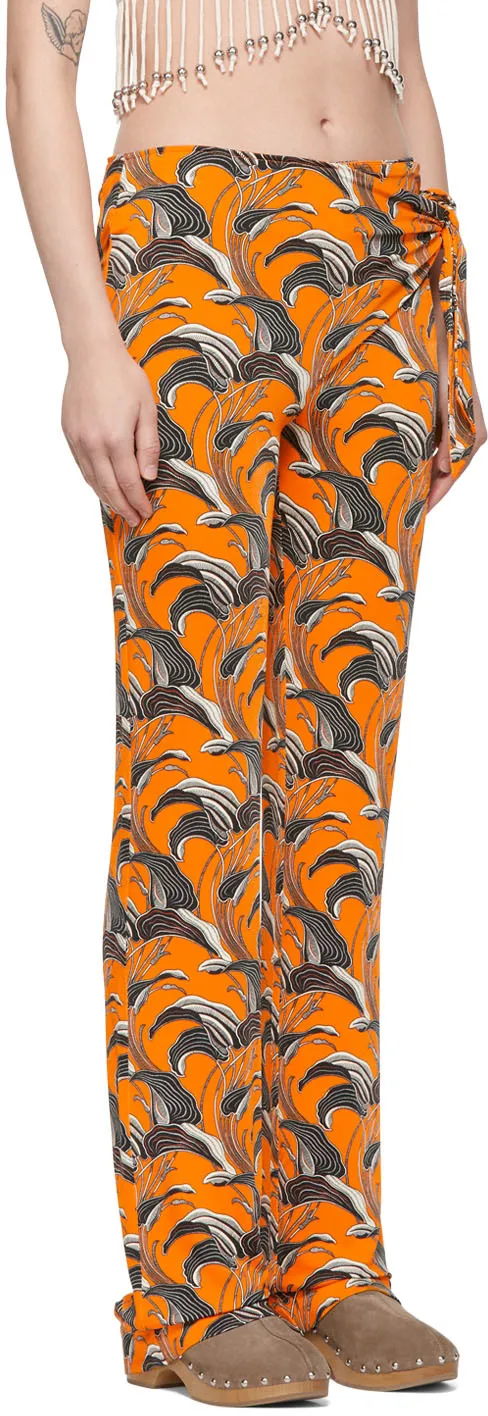 Abstract Printed Tie-Detail Trousers