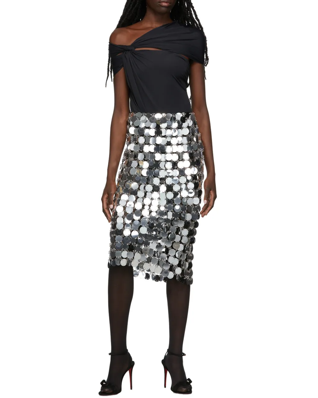 Mirror-Effect Sequin Midi Skirt