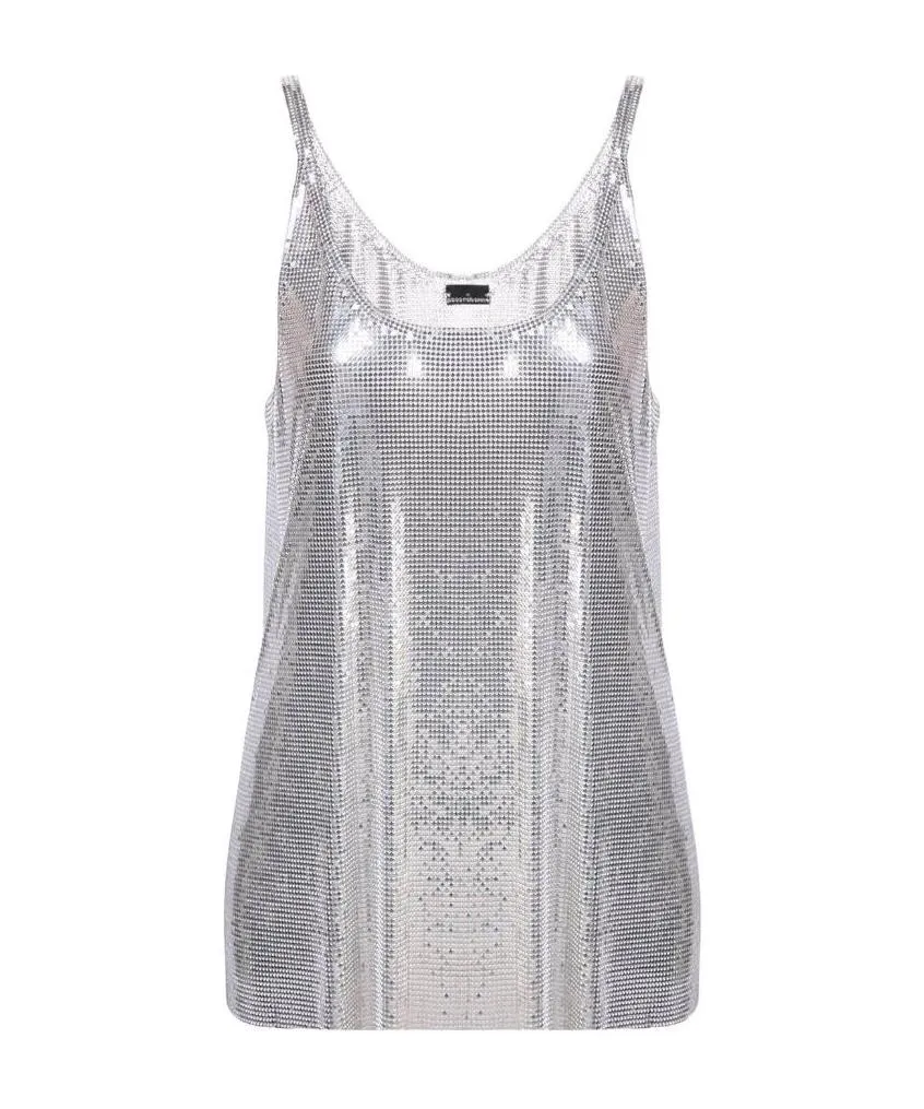 Sleeveless Metallic Mesh Tank Top