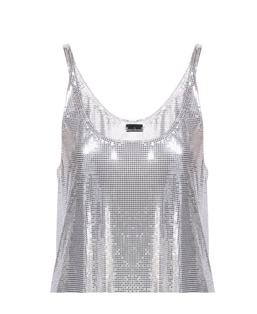 Sleeveless Metallic Mesh Tank Top