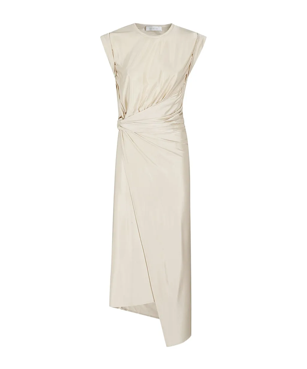 Gathered-Detail Draped Midi Dress