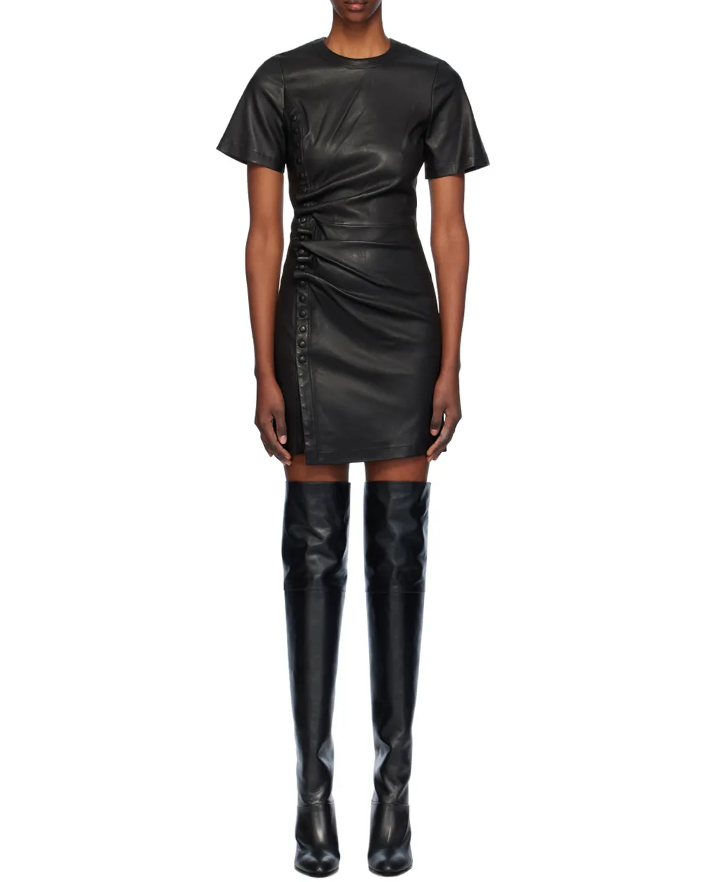 Short Gathered Leather Dress