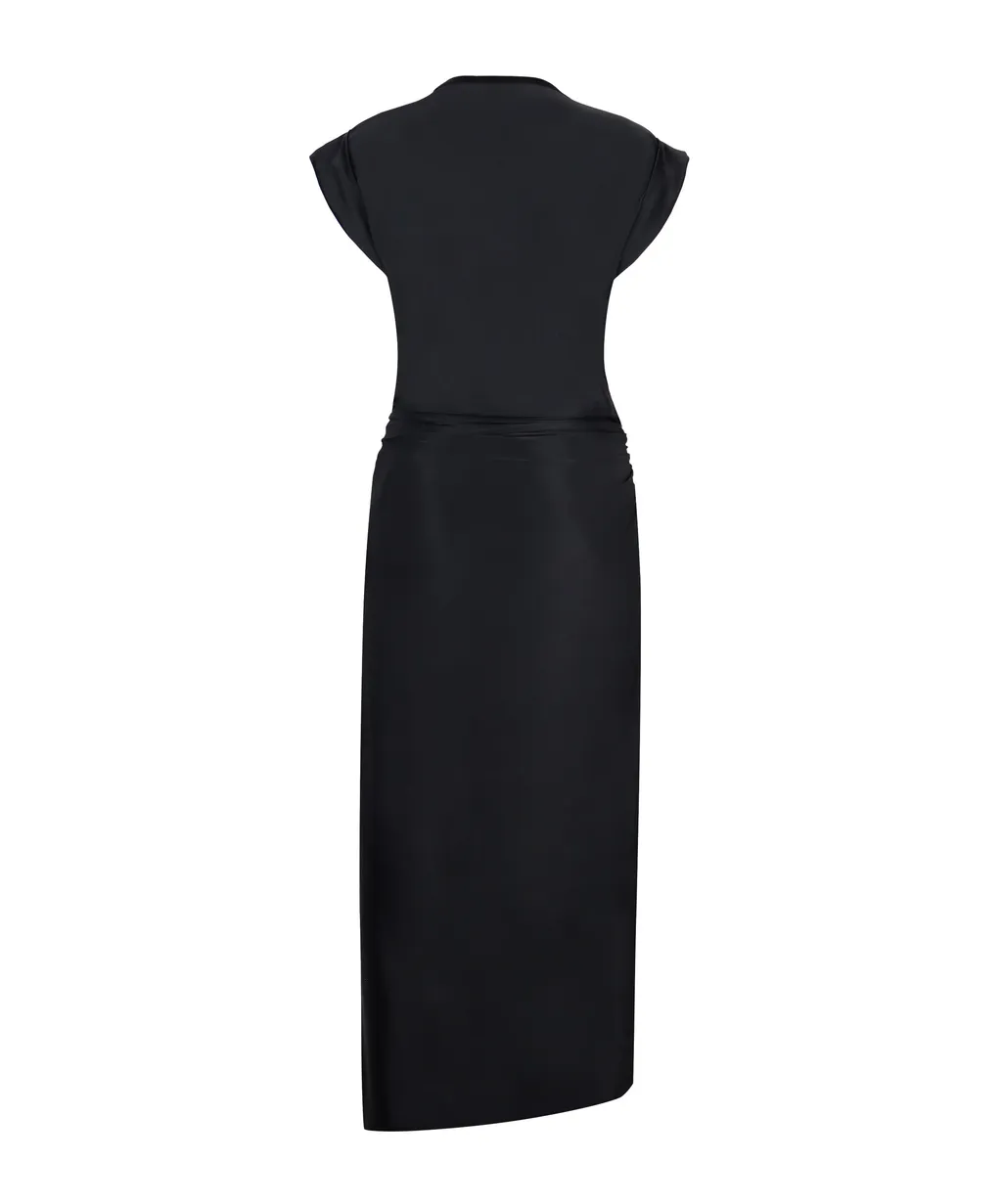 Gathered-Detail Draped Midi Dress