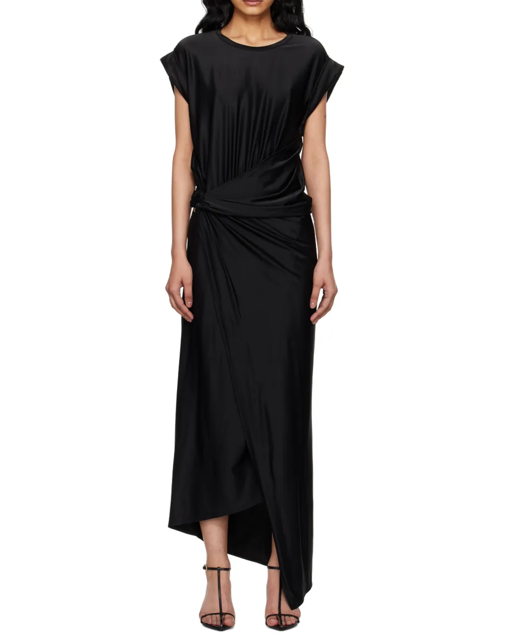 Gathered-Detail Draped Midi Dress