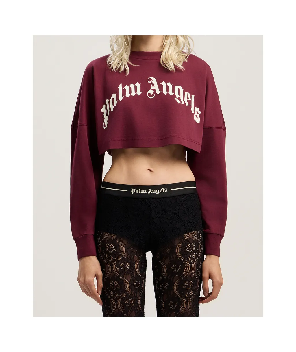 Curved Logo Printed Cropped Top