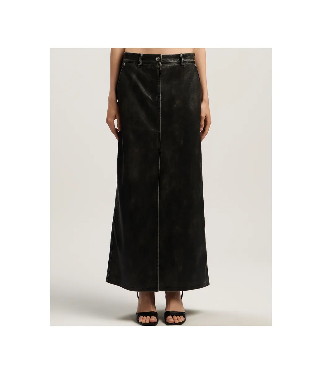 Curved Logo Coated Long Skirt