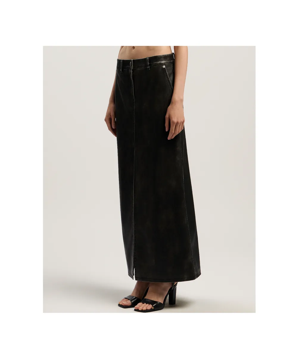 Curved Logo Coated Long Skirt