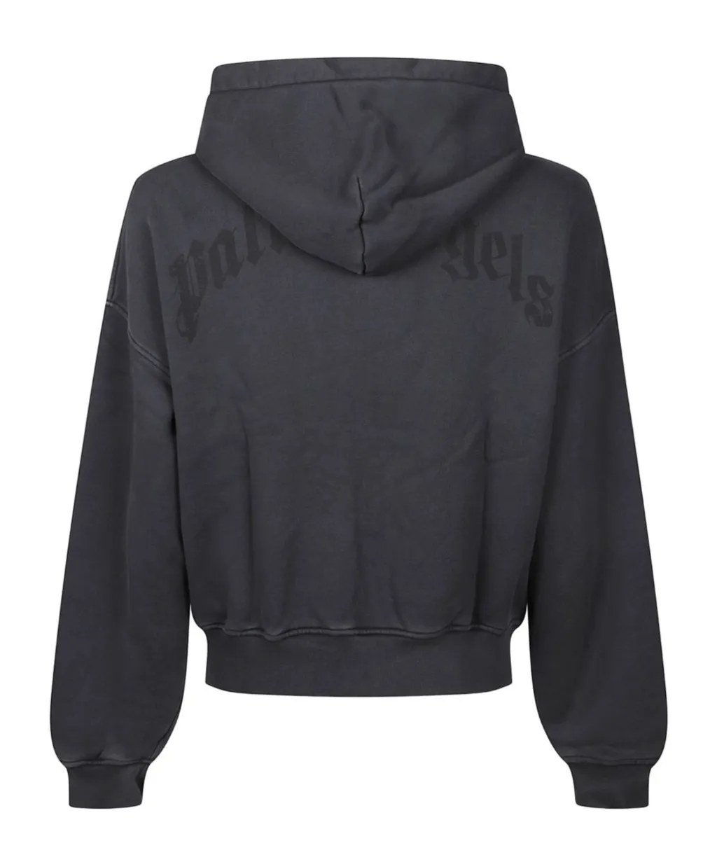 Curved Logo Printed Zipped Hoodie