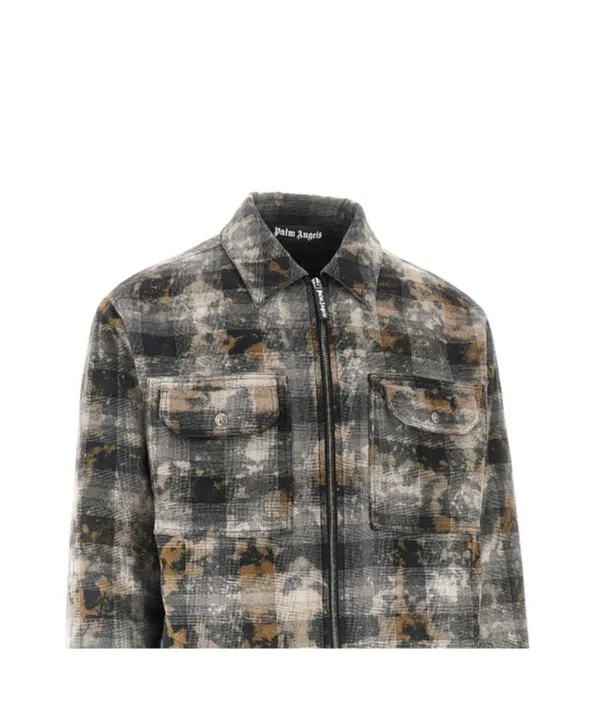 Checked-Pattern Zip-Up Overshirt