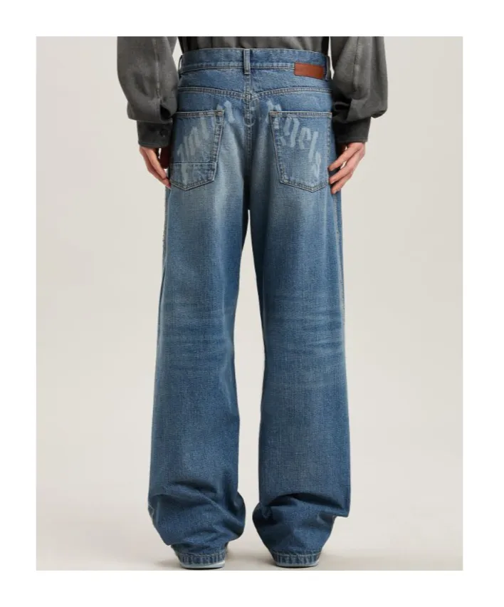 Lasered Curved Logo Jeans