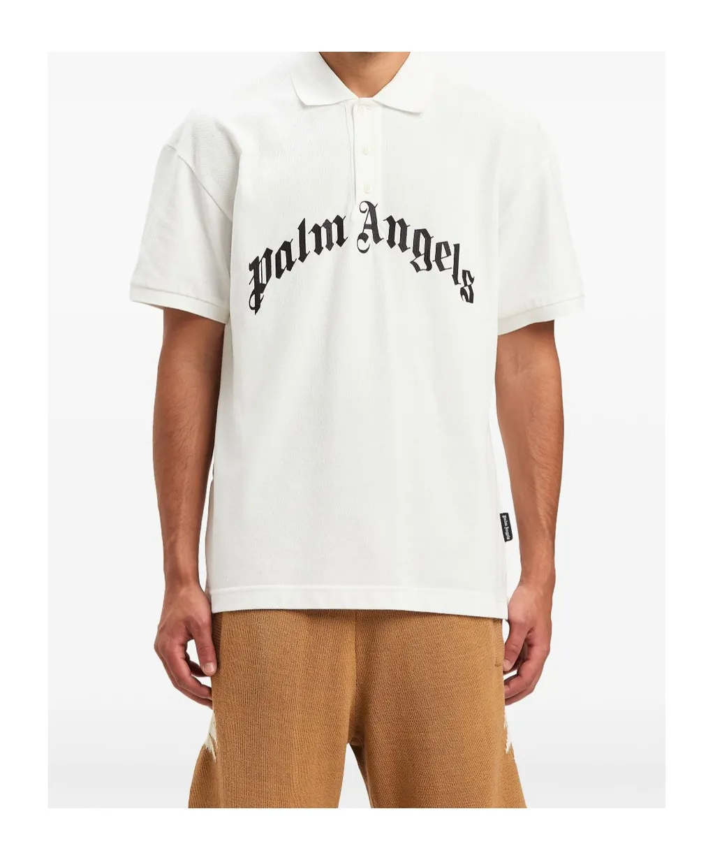 Curved Logo Embroidered Polo Shirt