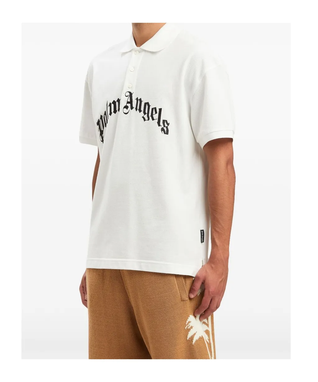 Curved Logo Embroidered Polo Shirt