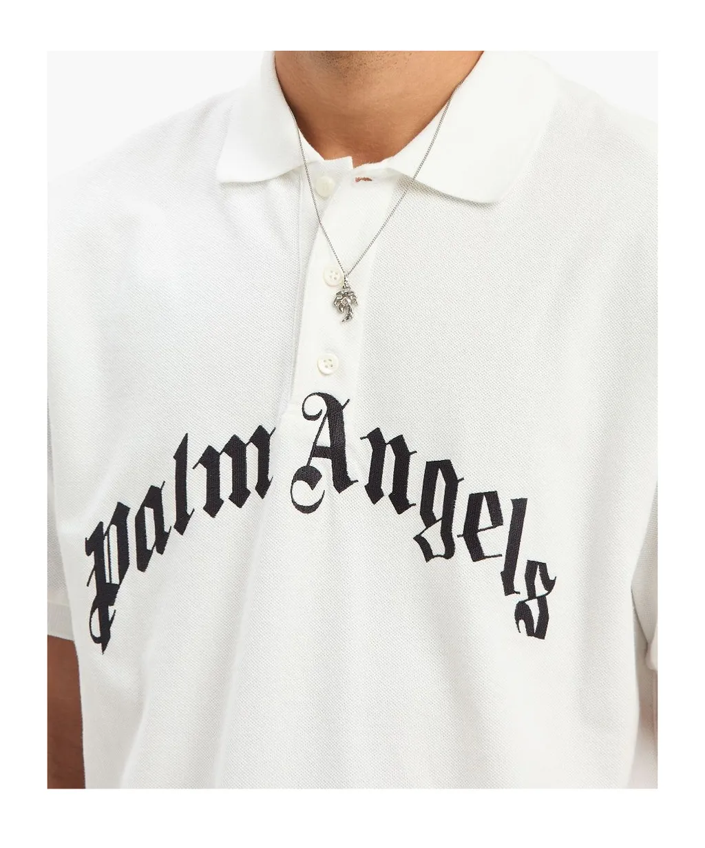 Curved Logo Embroidered Polo Shirt