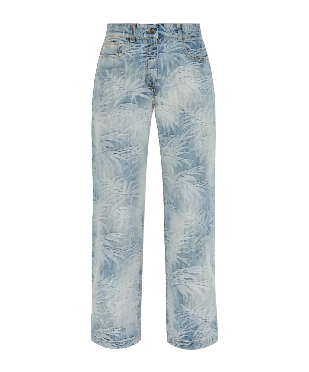 Palm Printed Straight Leg Jeans