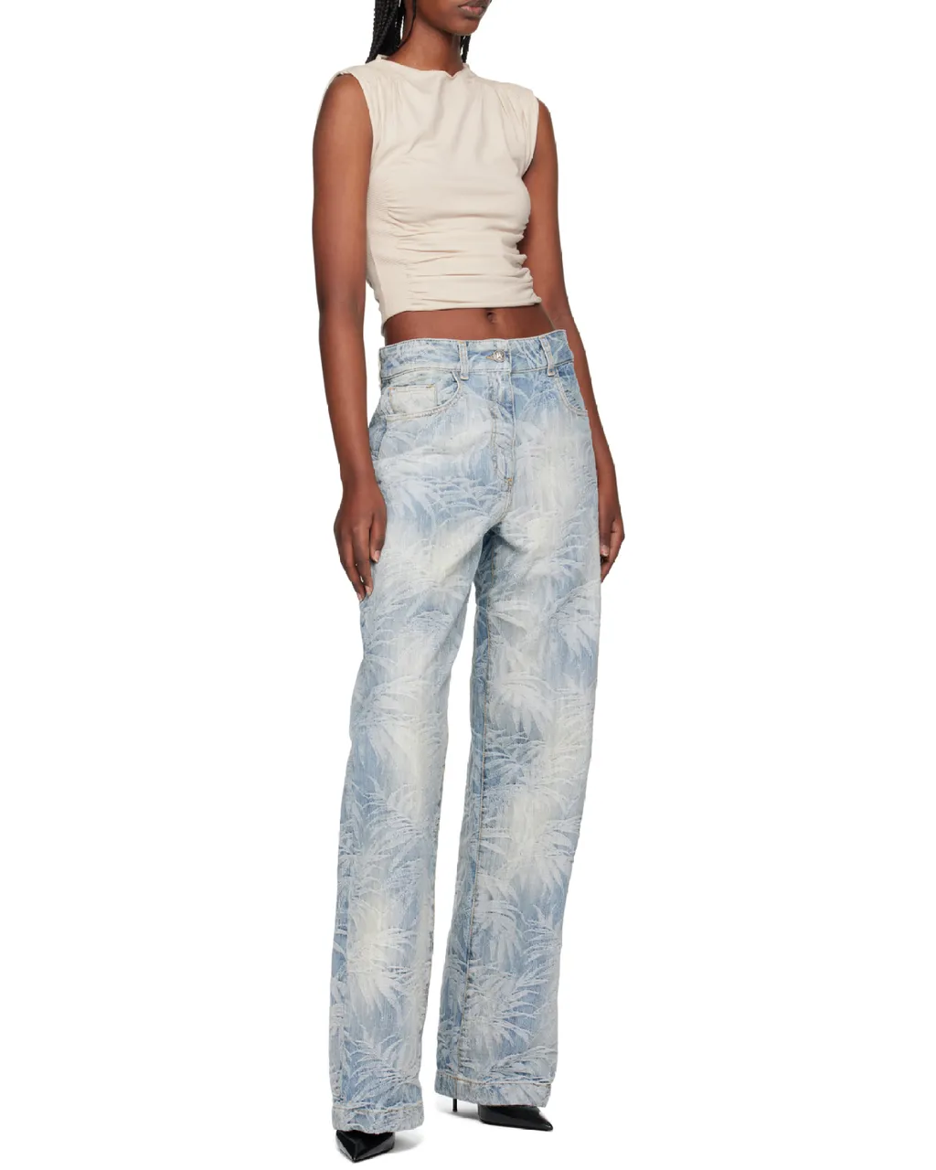 Palm Printed Straight Leg Jeans
