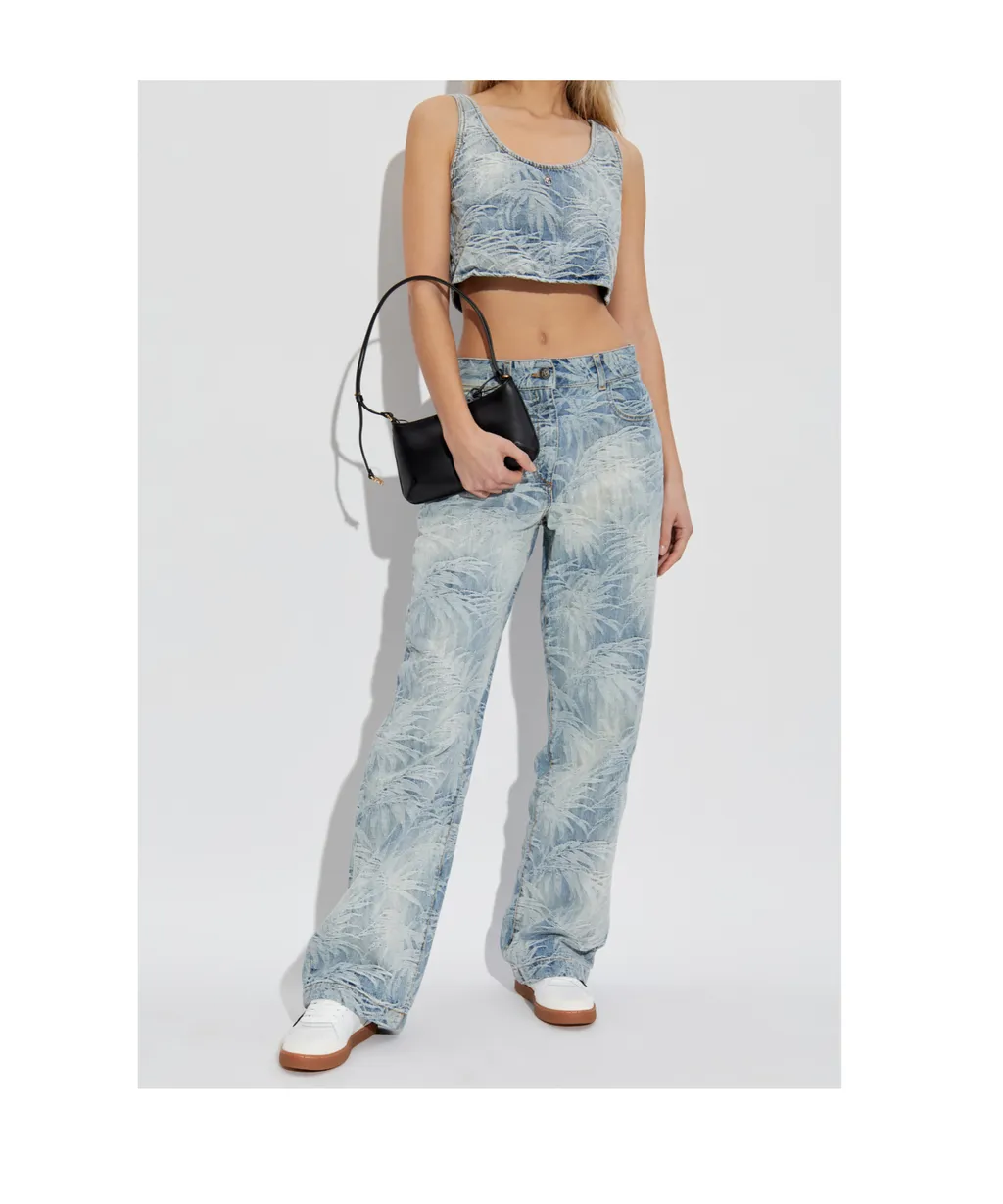 Palm Printed Straight Leg Jeans