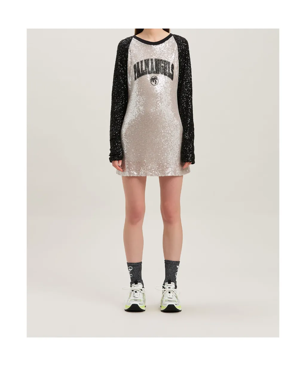 College Palm Sequin Embellished Mini Dress