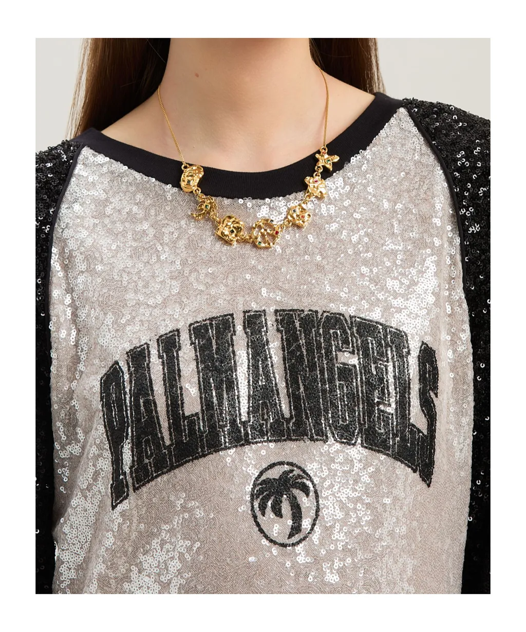 College Palm Sequin Embellished Mini Dress