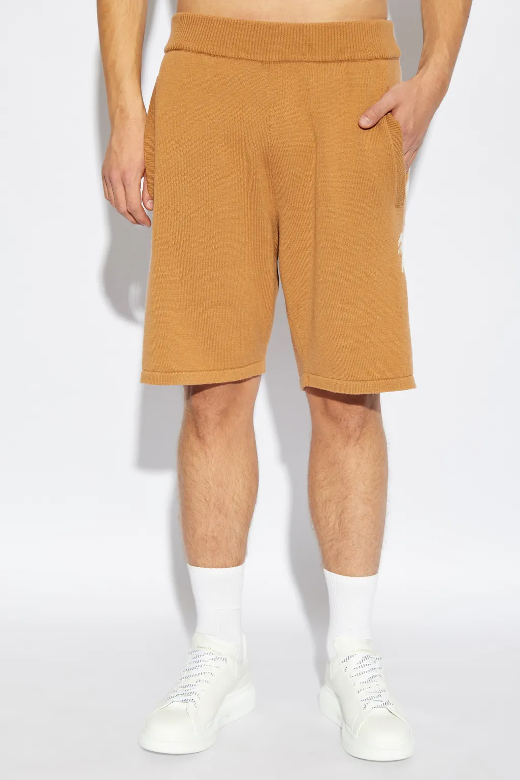 Palm Tree Intarsia Elastic Waist Knitted Shorts