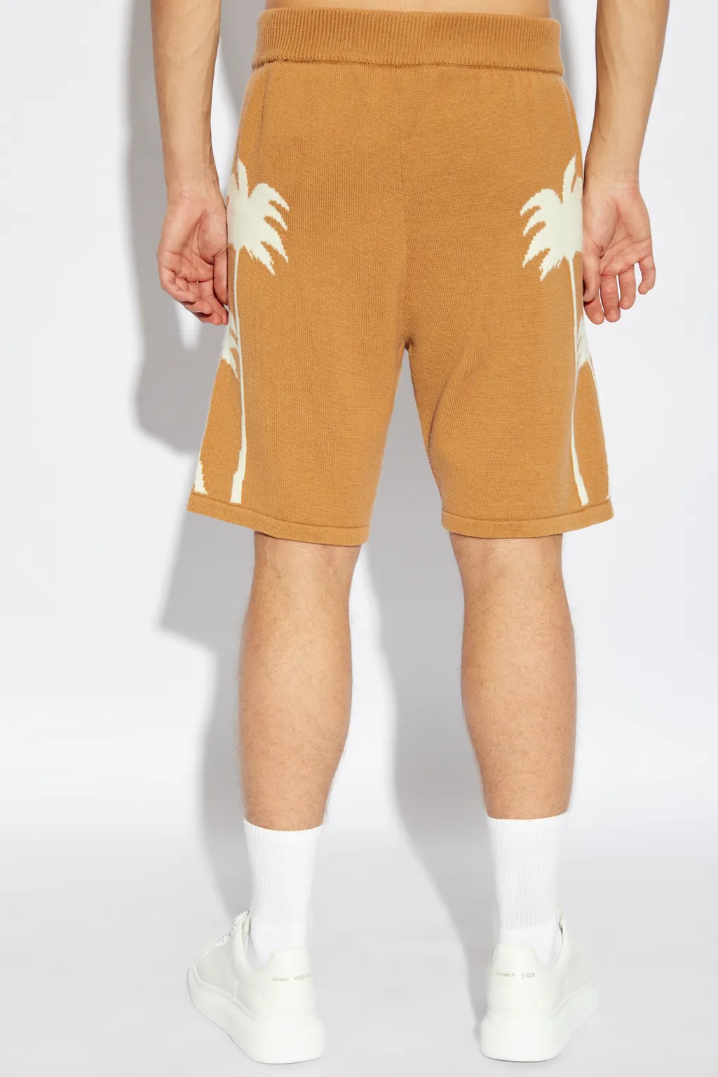 Palm Tree Intarsia Elastic Waist Knitted Shorts