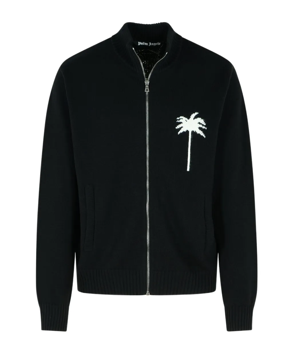 Palm Intarsia Zip-Up Knitted Cardigan