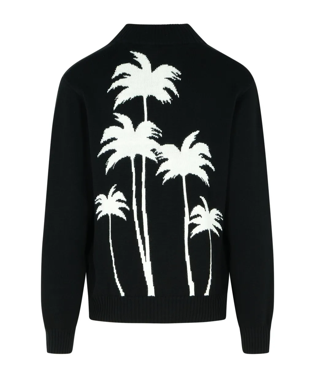Palm Intarsia Zip-Up Knitted Cardigan