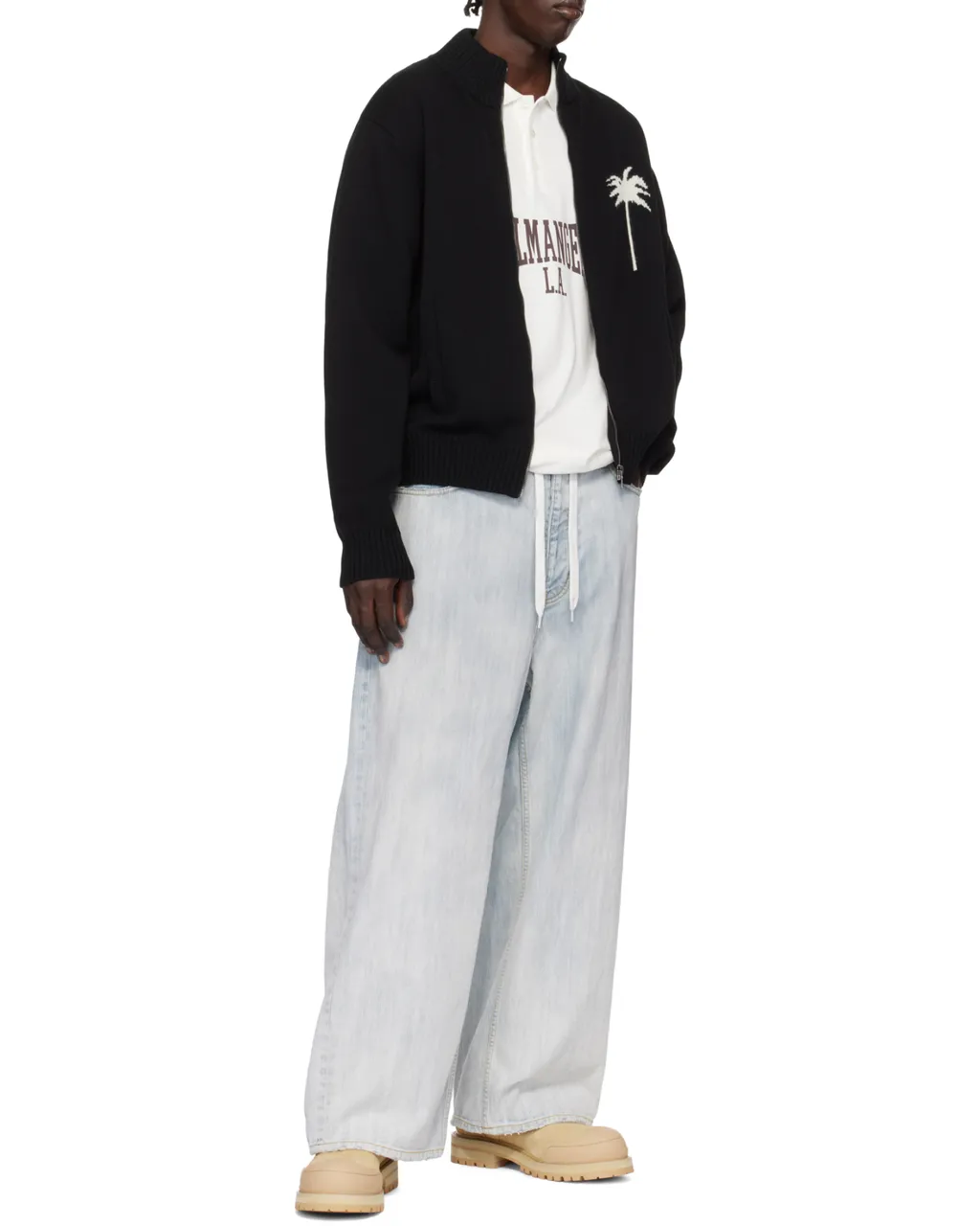 Palm Intarsia Zip-Up Knitted Cardigan