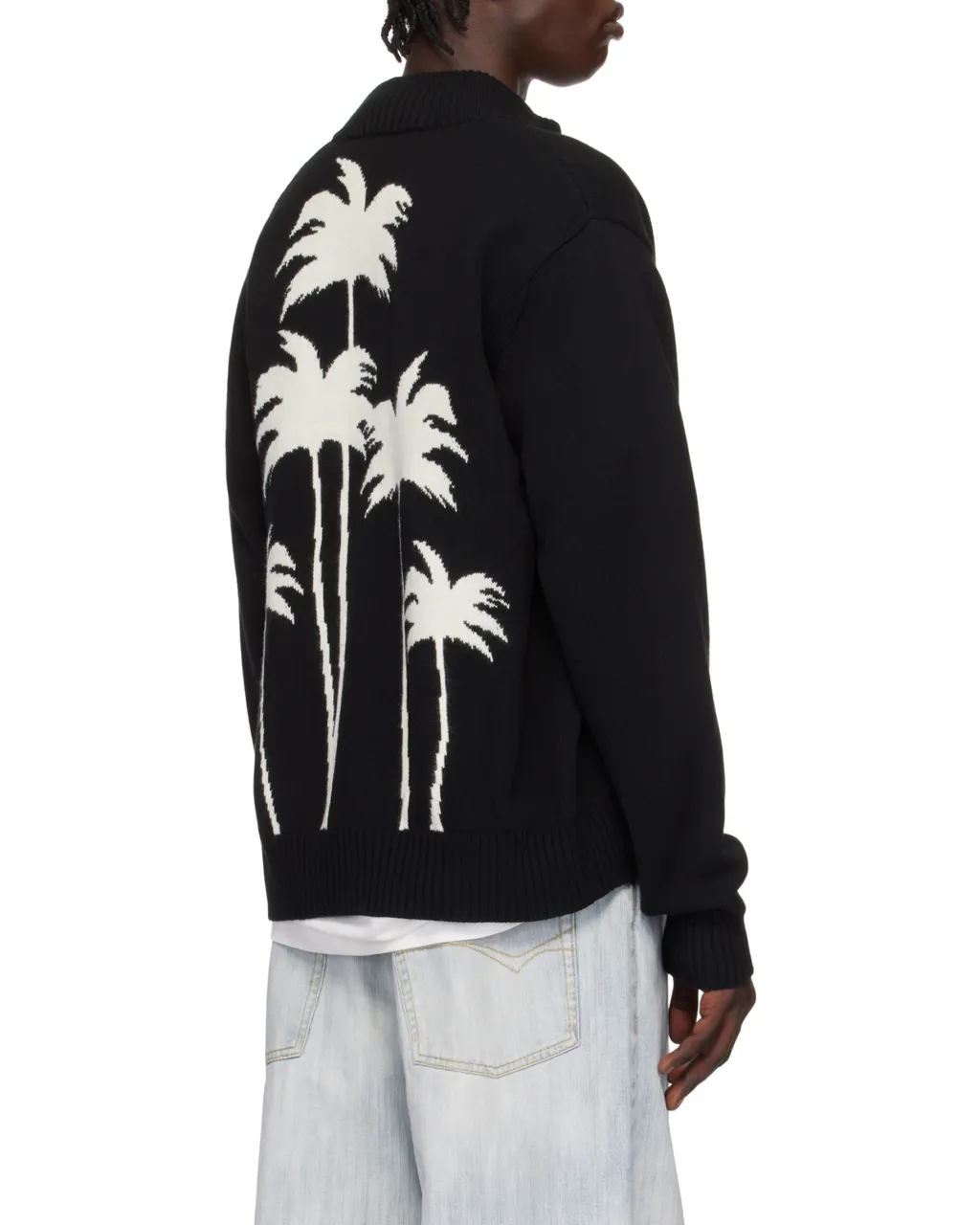Palm Intarsia Zip-Up Knitted Cardigan