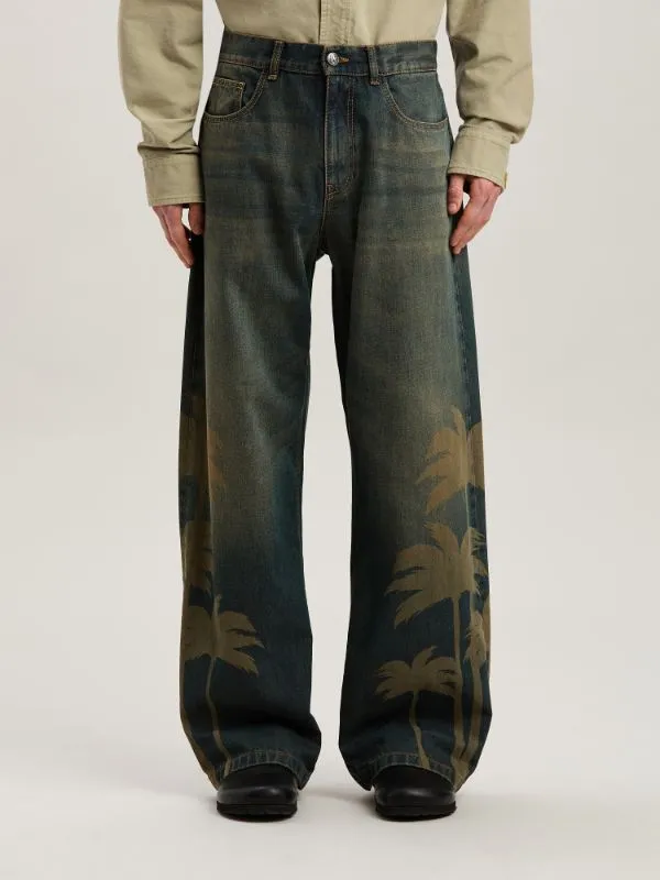 Laser Palm Wide Leg Jeans