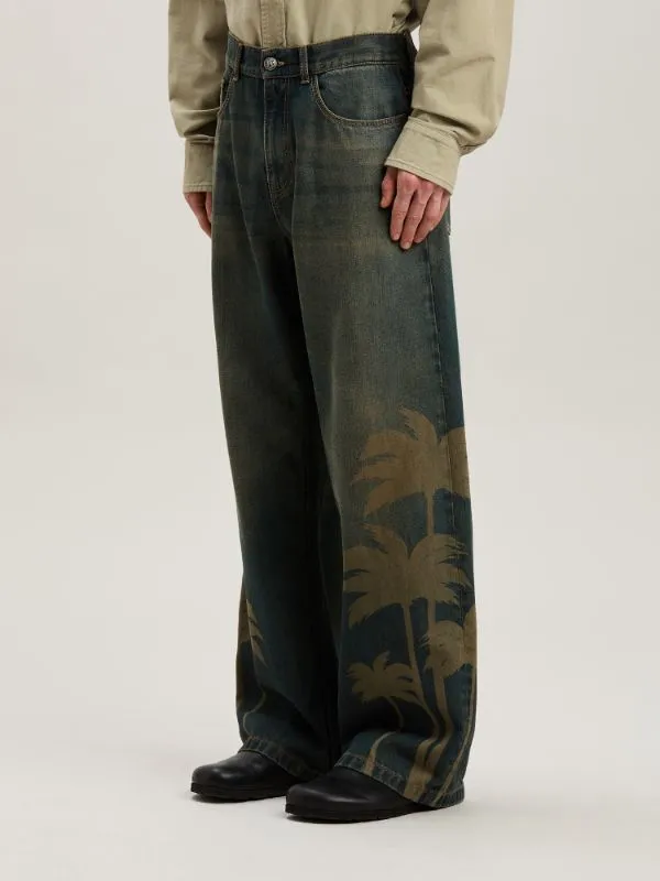 Laser Palm Wide Leg Jeans