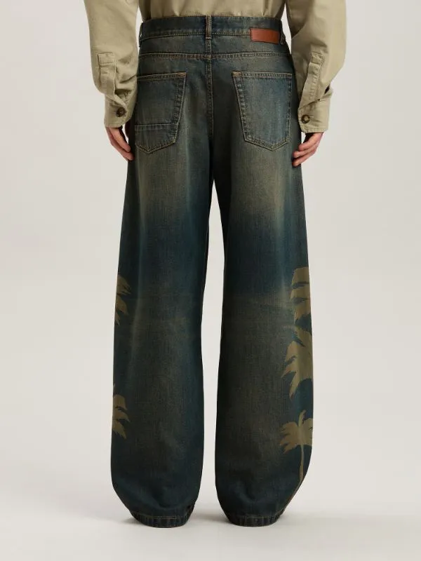 Laser Palm Wide Leg Jeans